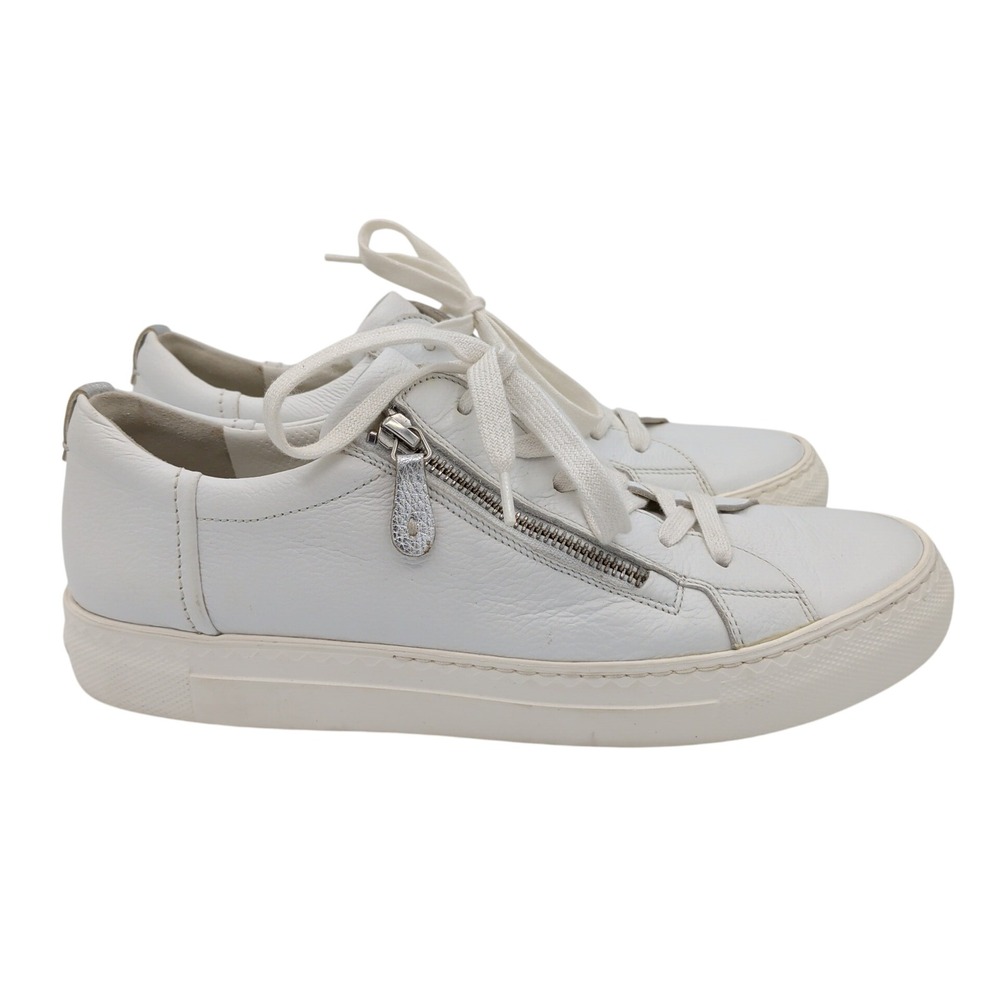 Paul Green White Leather Side Zip Low Top Sneakers Womens 10.5 US 8 UK 05121